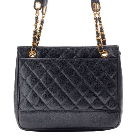 Chanel Double Chain Shoulder Caviar Skin Black Gold Mini - Picture 4 of 8